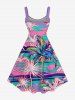Coconut Tree Plant Print Hawaii A Line Dress - violet lavande XXS