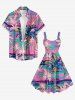 Coconut Tree Plant Print Hawaii A Line Dress - violet lavande XXS