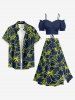 Tropical Leaf Hibiscus Flower Print Hawaii Split A Line Skirt - Bleu profond S