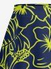 Tropical Leaf Hibiscus Flower Print Hawaii Split A Line Skirt - Bleu profond S