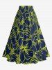 Tropical Leaf Hibiscus Flower Print Hawaii Split A Line Skirt - Bleu profond S
