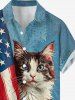 Patriotic American Flag Cat Print Button Pocket Shirt For Men -  