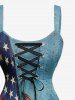 Patriotic American Flag Cat Print Lace Up A Line Dress -  