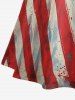 Patriotic American Flag Cat Print Lace Up A Line Dress -  