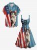 Patriotic American Flag Cat Print Lace Up A Line Dress -  