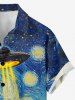 Oil Painting Moon UFO Cows Mountain Print Buttons Pocket Hawaii Shirt For Men -  