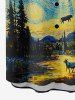 Oil Painting Moon UFO Cows Mountain Print Buttons Pocket Hawaii Shirt For Men -  