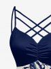 Robe hawaïenne grande taille à imprimé floral et feuilles, froncée et bretelles croisées. - Bleu profond XS