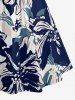 Robe hawaïenne grande taille à imprimé floral et feuilles, froncée et bretelles croisées. - Bleu profond XS