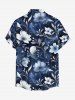Chemise hawaïenne grande taille à imprimé floral et feuilles, boutons et poche pour homme - Bleu profond 4XL