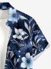 Chemise hawaïenne grande taille à imprimé floral et feuilles, boutons et poche pour homme - Bleu profond 4XL