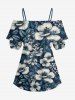 Flowers Leaf Print Cold Shoulder Ruffles Cover Hawaii Blouse -  