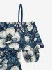 Flowers Leaf Print Cold Shoulder Ruffles Cover Hawaii Blouse -  