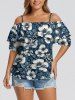 Flowers Leaf Print Cold Shoulder Ruffles Cover Hawaii Blouse -  
