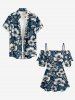 Flowers Leaf Print Cold Shoulder Ruffles Cover Hawaii Blouse -  