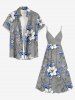Flower Leaf Print Surplice Hawaii Cami Dress -  