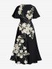 Plus Size Flowers Print Split Hawaii Midi Dress -  