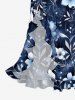 Robe hawaïenne à imprimé fleurs et feuilles, volants, fente et décolleté cache-cœur - Bleu profond XS
