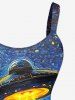 Robe débardeur grande taille à motif peinture à l'huile, lune, OVNI, vaches et montagne, style hawaïen - Bleu 4X