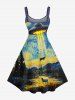 Robe débardeur grande taille à motif peinture à l'huile, lune, OVNI, vaches et montagne, style hawaïen - Bleu 4X