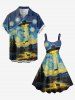 Robe débardeur grande taille à motif peinture à l'huile, lune, OVNI, vaches et montagne, style hawaïen - Bleu 4X