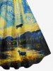 Robe débardeur grande taille à motif peinture à l'huile, lune, OVNI, vaches et montagne, style hawaïen - Bleu 4X