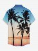 Coconut Tree Ombre Colorblock Print Buttons Pocket Hawaii Shirt For Men -  