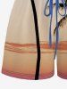 Coconut Tree Ombre Colorblock Print Cinched Hawaii Romper -  