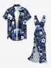 Robe hawaïenne à imprimé fleurs et feuilles, volants, fente et décolleté cache-cœur - Bleu profond XXXL