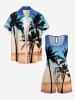 Coconut Tree Ombre Colorblock Print Cinched Hawaii Romper -  