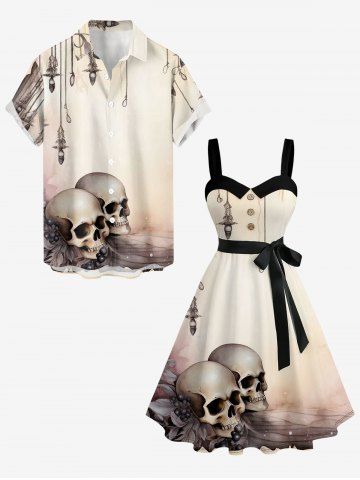 Ombre Skulls Print Plus Size Matching Outfit For Couples