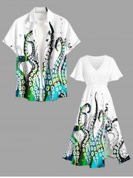 Octopus Print Matching Hawaii Beach Outfit For Couples -  