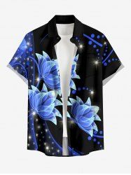 Flowers Glitter 3D Print Buttons Pocket Hawaii Shirt For Men - Noir 2XL