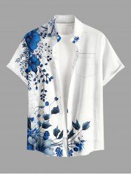 Flower Leaf Print Buttons Pocket Hawaii Shirt For Men -  