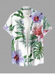 Flowers Tropical Leaf Print Buttons Pocket Hawaii Shirt For Men -  