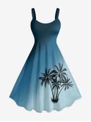 Coconut Tree Ombre Print Hawaii Tank Dress - Paon Bleu 3X