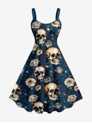 Skull Rose Flower Print Hawaii Tank Dress - Paon Bleu 1X