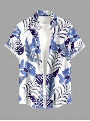 Flowers Tropical Leaf Print Buttons Pocket Hawaii Shirt For Men -  
