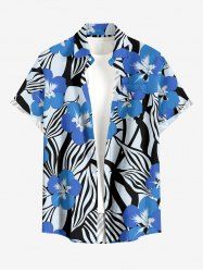 Tropical Leaf Hibiscus Flower Print Hawaii Button Pocket Shirt For Men -  