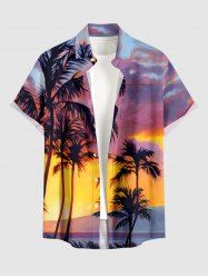 Coconut Tree Ombre Dusk Sunset Print Hawaii Button Pocket Shirt For Men -  