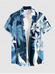 Plus Size Coconut Tree Tropical Leaf Sea Flower Print Hawaii Button Pocket Shirt For Men - Cadetblue 6XL