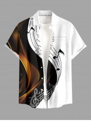 Plus Size Curve Music Symbol Print Hawaii Button Pocket Shirt For Men - Blanc L
