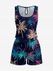 Matching Hawaii Shirt and Romper Beach Outfit Coconut Tree Galaxy Print For Couples - Bleu profond 
