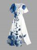 Flower Leaf Print Matching Hawaii Beach Outfit For Couples - Bleu 