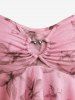 Plus Size Floral Print Heart Buckle Layered Handkerchief Asymmetric Tank Top -  