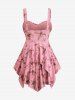 Plus Size Floral Print Heart Buckle Layered Handkerchief Asymmetric Tank Top -  