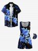 Flowers Glitter 3D Print Cinched Hawaii Romper -  