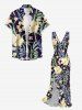 Flowers Tropical Leaf Print Hawaii Ruffles Split Surplice Dress -  