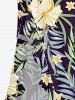 Flowers Tropical Leaf Print Hawaii Ruffles Split Surplice Dress - Bleu profond XXXL