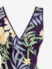 Flowers Tropical Leaf Print Hawaii Ruffles Split Surplice Dress - Bleu profond XXXL